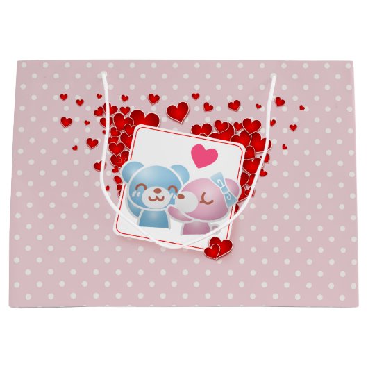 Bären mit dem Herzen küssen auf einem Polka Dot Mu Große Geschenktüte