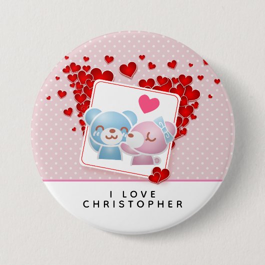 Bären mit roten Lieben überall küssen Button (Vorderseite)
