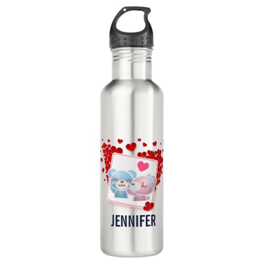 Bären mit roten Lieben überall küssen Edelstahlflasche (Vorderseite)