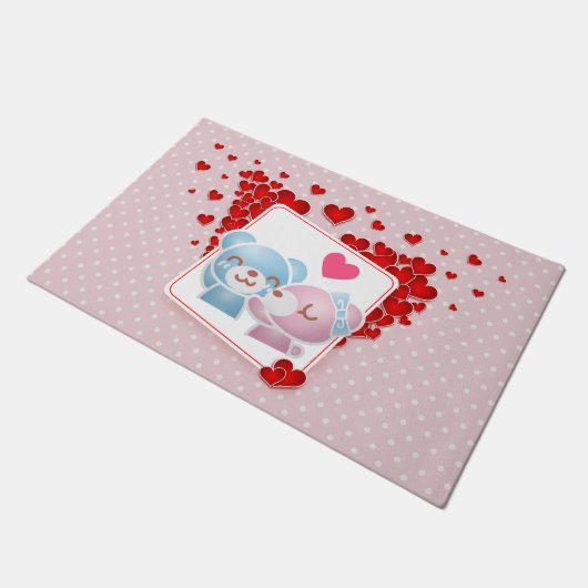 Bären mit roten Lieben überall küssen Fußmatte (Schrägansicht)