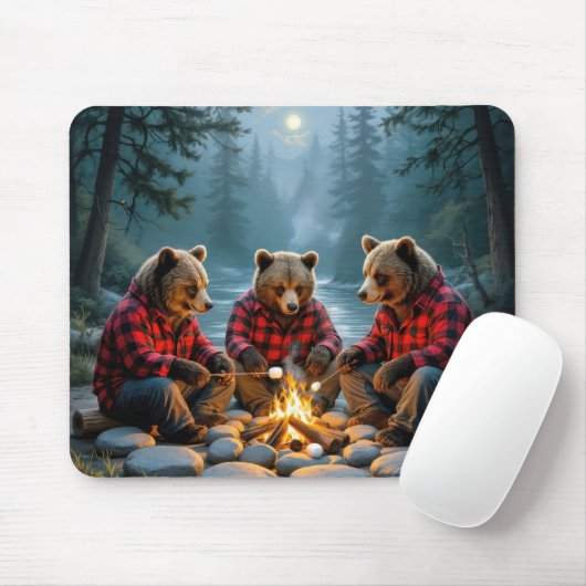 Bären Roasting Marshmallows in einem Campfire Mousepad (Mit Mouse)