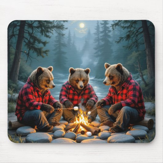 Bären Roasting Marshmallows in einem Campfire Mousepad (Vorne)