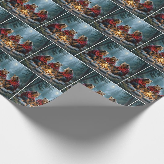 Bären Roastmarshmallows über einem Lagerfeuer Geschenkpapier (Ecke)