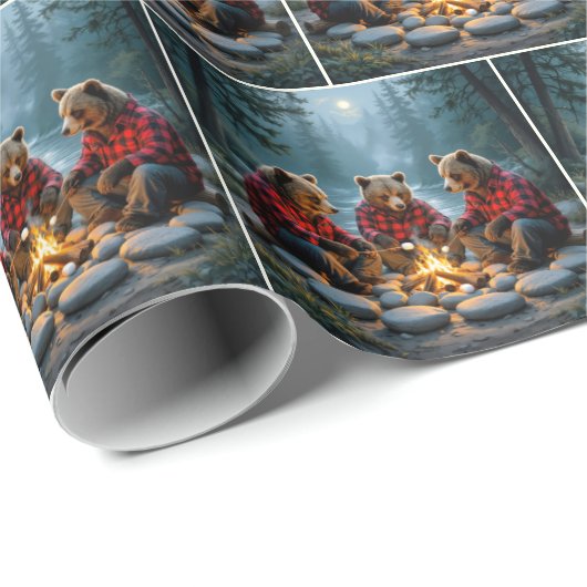 Bären Roastmarshmallows über einem Lagerfeuer Geschenkpapier (Rolleneckpunkt)