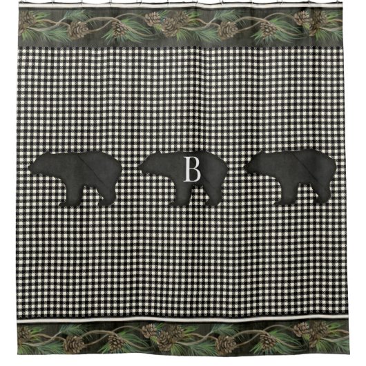 Bären Rustikale Bergkabine Schwarz-weiße Kiefernza Duschvorhang (Vorderseite)