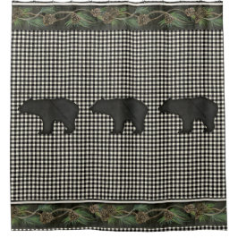 Bären Rustikale Bergkabine Schwarz-weiße Kiefernza Duschvorhang