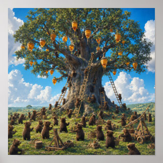 Bären sammeln Honig vom Baum Poster