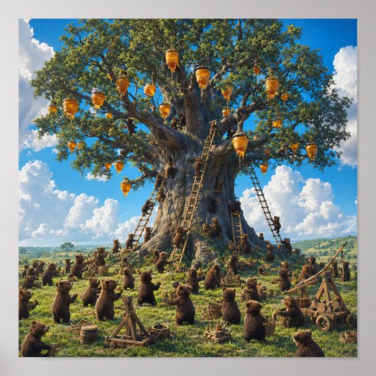 Bären sammeln Honig vom Baum Poster (Vorne)