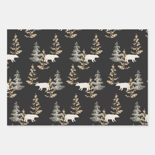 Bären, schwarz und steinfarbene Umhüllung Geschenkpapier Set (Vorderseite)