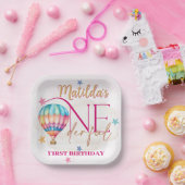 Bären Sie in einem rosa Ballon 7" Square Paper Tel Pappteller (Party)