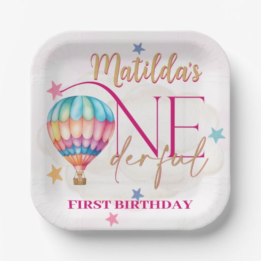 Bären Sie in einem rosa Ballon 7" Square Paper Tel Pappteller (Vorderseite)