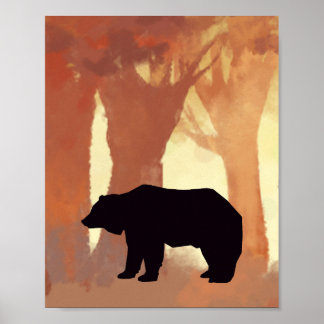 Bären-Silhouette im Wald-Kinderzimmer-Wandbild Poster