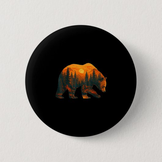 Bären-Silhouette mit Waldlandschaft und Sonnenunte Button (Vorderseite)