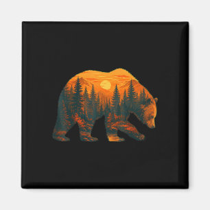 Bären-Silhouette mit Waldlandschaft und Sonnenunte Magnet