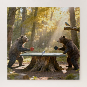 Bären spielen Ping Pong in einem Wald Puzzle
