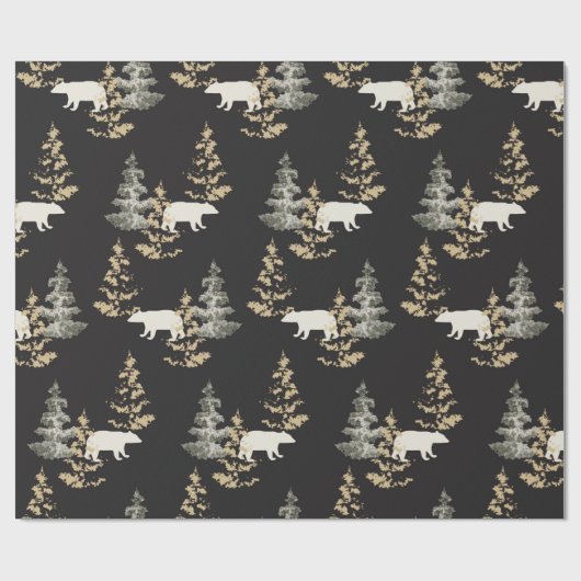 Bären, Tannen, schwarzer Stein grau Geschenkpapier (Flach)