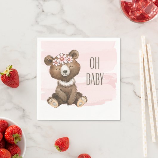 Bären tragen Pink Oh Baby Shower Cocktail Serviette (Beispiel)