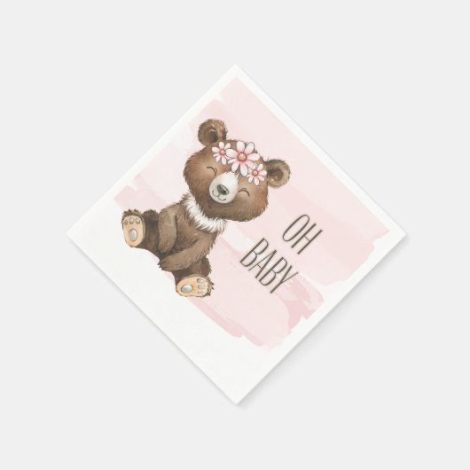 Bären tragen Pink Oh Baby Shower Cocktail Serviette (Ecke)