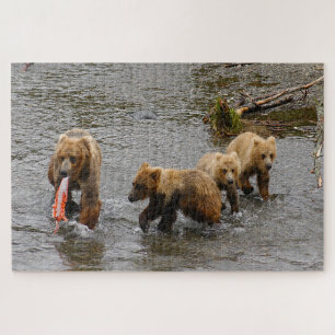 Bären und 3 Jungen, Brooks Falls Alaska Puzzle