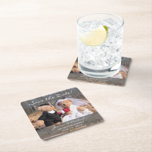 Bären und Bären Save the Date Rechteckiger Pappuntersetzer (Vor Ort)