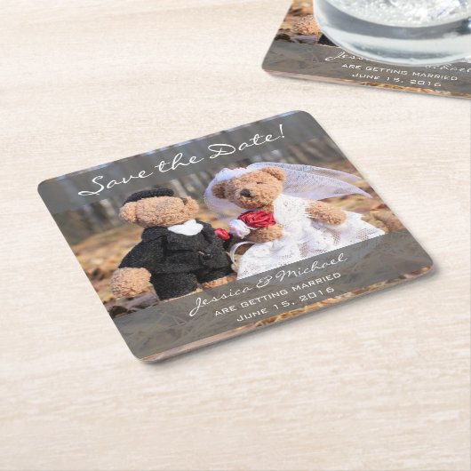 Bären und Bären Save the Date Rechteckiger Pappuntersetzer (angewinkelt)