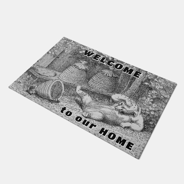 Bären und Bienen Willkommen vor der Tür Fußmatte (Schrägansicht)