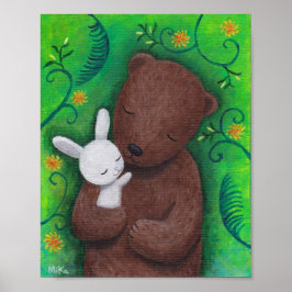 Bären und Bunny Art Poster Woodland Landschaft