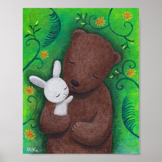 Bären und Bunny Art Poster Woodland Landschaft (Vorne)