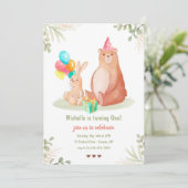 Bären und Bunny Birthday Party Einladung (Stehend Vorderseite)