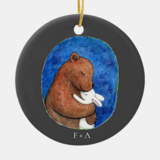 Bären und Bunny in Umarmung Pärchen individuelle N Keramik Ornament (Vorne)