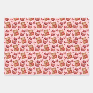 Bären und Cupcakes Valentinstag-Geschenkpapier Geschenkpapier Set