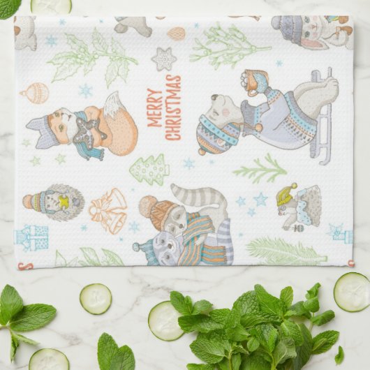 Bären und Freunde Weihnachtsmuster Geschirrtuch (Gefaltet)