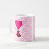 Bären- und Herzballons auf rosa Damast Kaffeetasse (Vorderseite Links)
