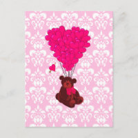 Bären- und Herzballons auf rosa Damast