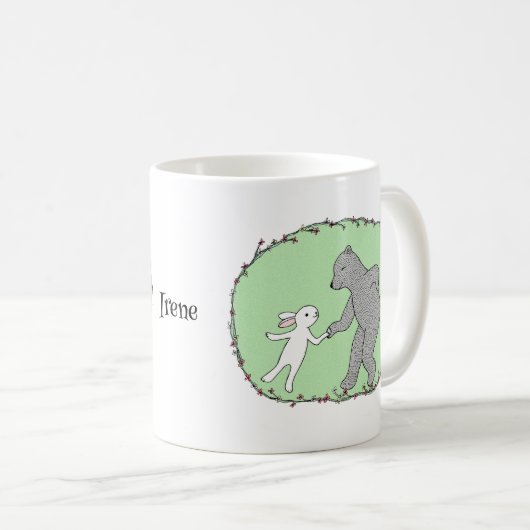 Bären und Kaninchen tanzen individuelle Name Kaffeetasse (VorderseiteRechts)