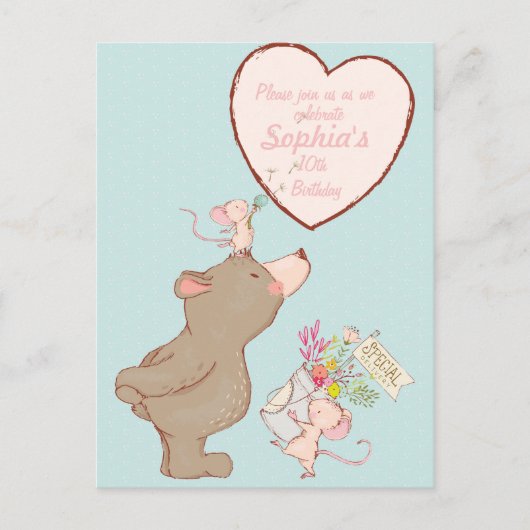 Bären- und Maus-Kinder zum Geburtstag Einladung (Vorderseite)