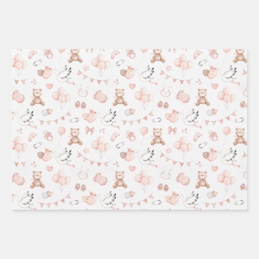 Bären- und Storchwrapping-Papier - Flachblatt-Set  Geschenkpapier Set (Vorderseite)