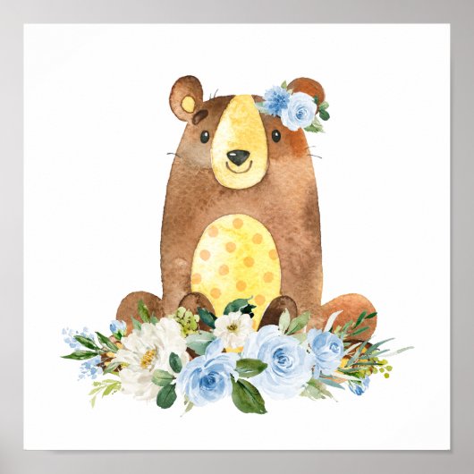 Bären, Waldtiere, Boho, Blume Poster (Vorne)