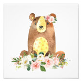 Bären, Waldtiere, Boho, rosa Blume Fotodruck (Vorne)