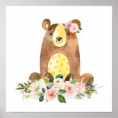Bären, Waldtiere, Boho, rosa Blume Poster (Vorne)