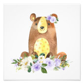 Bären, Waldtiere, Boho, violette Blumen Fotodruck (Vorne)
