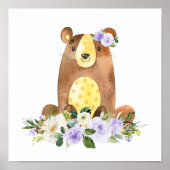 Bären, Waldtiere, Boho, violette Blumen Poster (Vorne)
