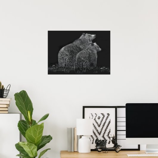 Bären Wildtiere Natur Zeichnend Schwarz-weiß Poster (Heimbüro)