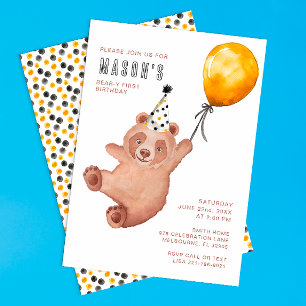 Bären-y-Niedlich 1. Geburtstag Einladung - Brown T