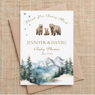 Bärenabenteuer Schneegebirge Babyparty Dankeskarte