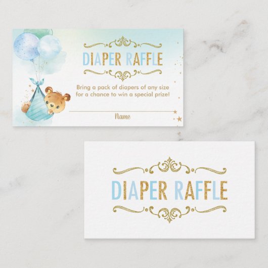 Bärenballons Baby Duschdusche Windeln Raffle Ticke Begleitkarte (Vorne/Hinten)