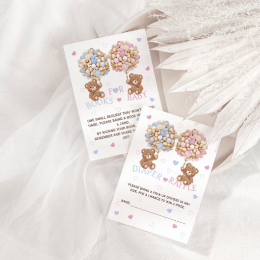 Bärenballons Pink Blue Hearts Buchanfrage Begleitkarte