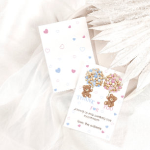 Bärenballons rosa blaue Baby Duwer Gender Reveal Dankeskarte