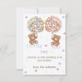 Bärenballons rosa blaue Baby Duwer Gender Reveal Dankeskarte (Vorderseite)