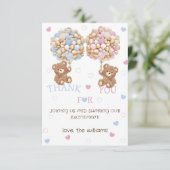 Bärenballons rosa blaue Baby Duwer Gender Reveal Dankeskarte (Stehend Vorderseite)